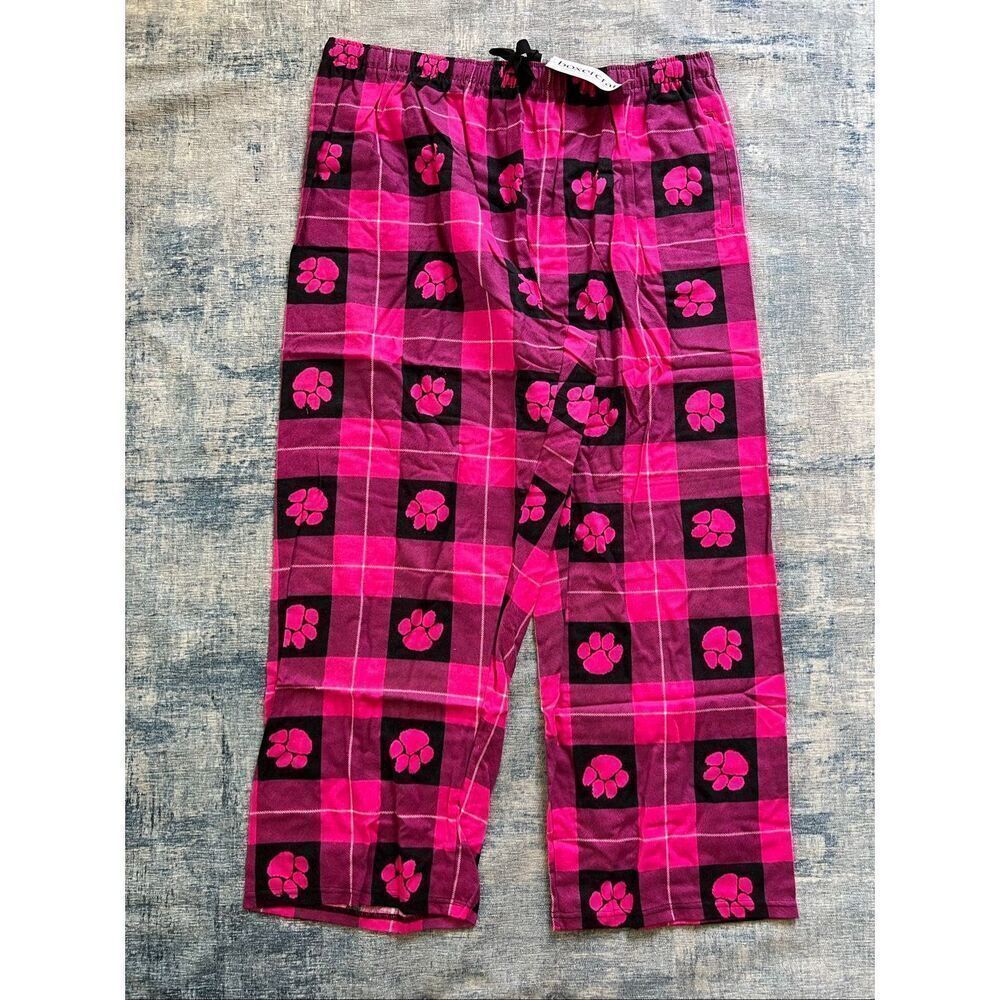 NWT! The Animal Rescue Site Boxercraft Hot Pink Plaid Paw Print Pajama Pants 3X